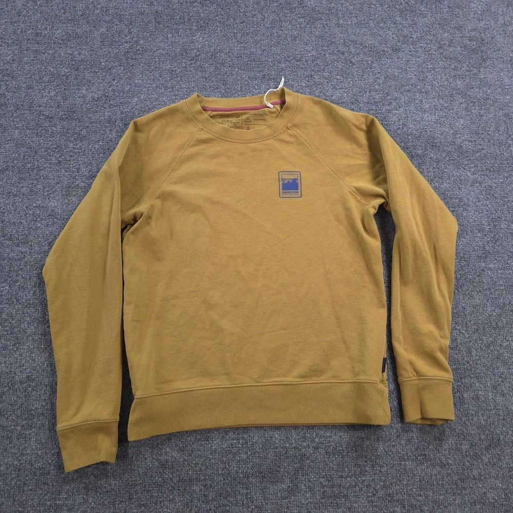 Patagonia‎ Sweatshirt Womens S Yellow Alpine Icon Crewneck Organic Hike Outdoors
